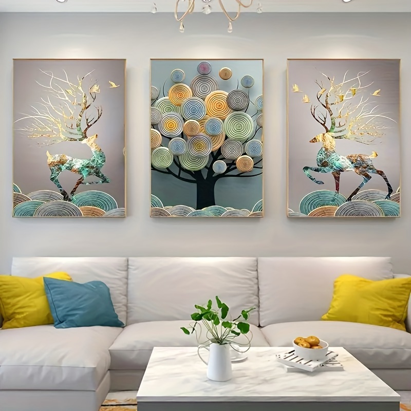 

3-piece Set Frameless Abstract Rich Tree Canvas Wall Art - Harmony Inspired Living Space Decoration