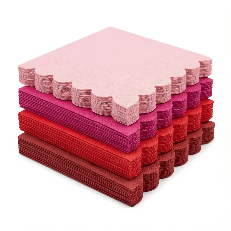 TEMU 100 pièces Serviettes en Papier Colorées à Bord Scalloped - 4 Couleurs - Serviettes Jetables pour Fêtes, , Diplômes et Réunions Festives -