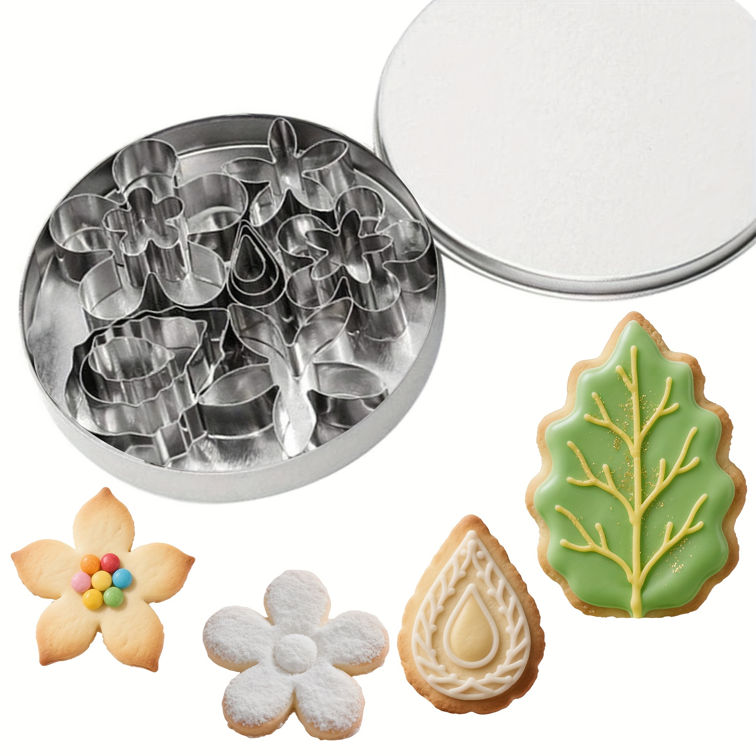 TEMU Small Flower & Leaf Shaped Cutters Set, Cookie Fondant Cutters, Cake Decorating Kits, Mini Cookie Cutters Set Of 12