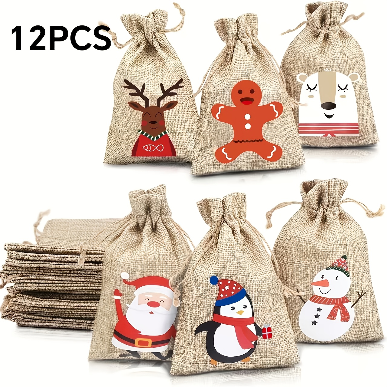 TEMU Christmas Burlap , Christmas Linen Burlap Drawstring , For Christmas Gifts