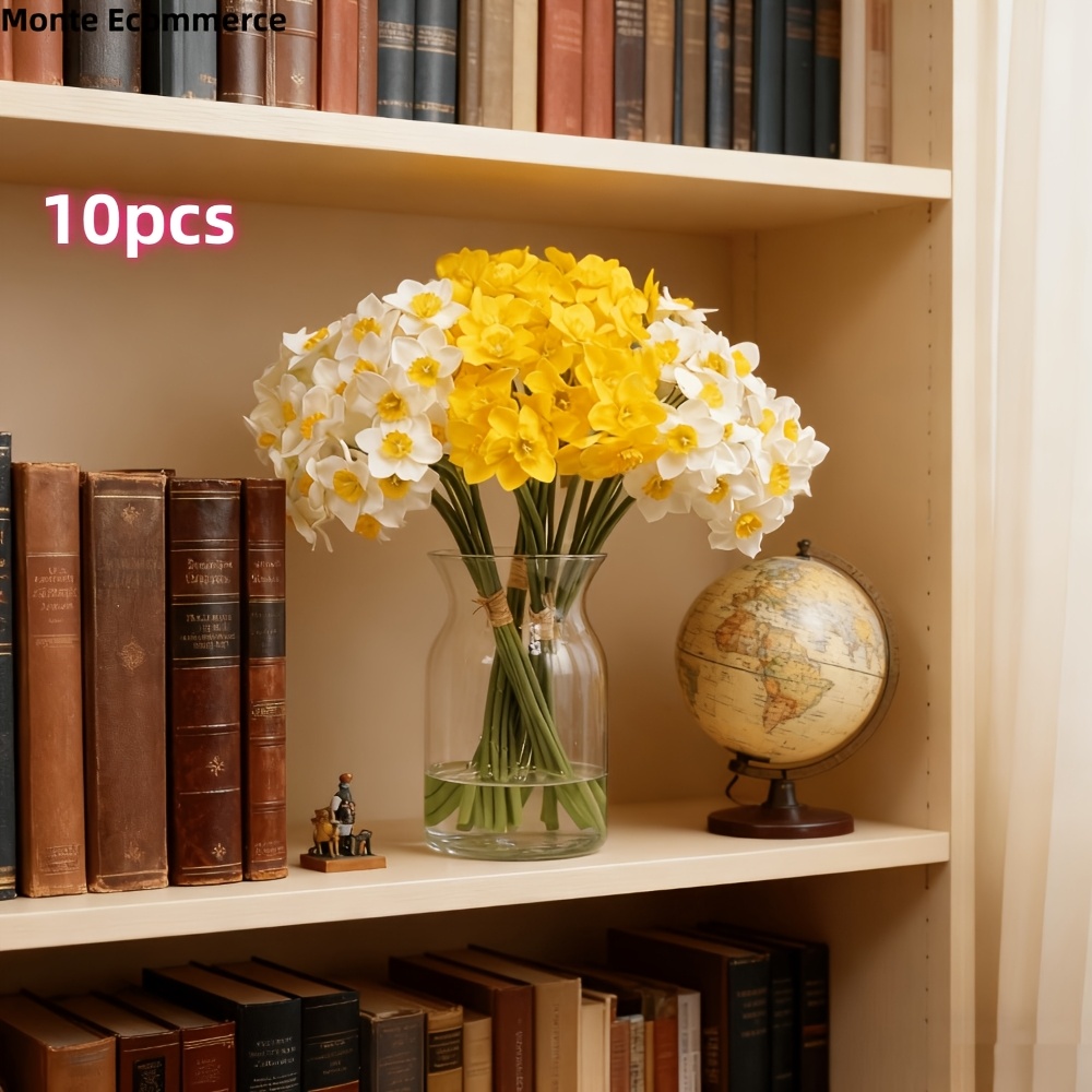 10pcs - Faux Yellow White Bouquet Artificial Flowers Home Bathroom Living Room Bedroom Table Centerpiece High Simulation Real Flower- Vitality Warm Atmosphere