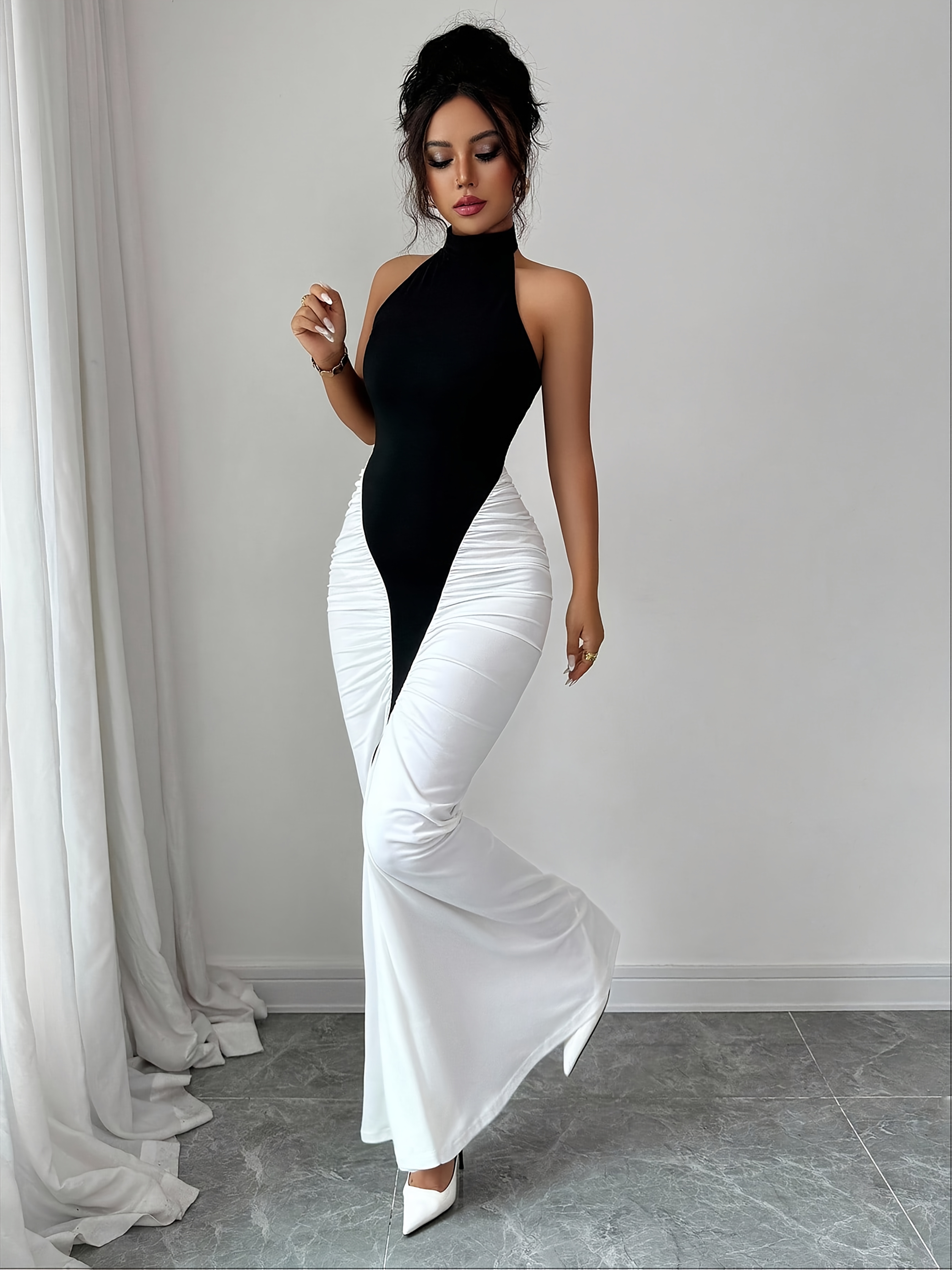 orchid lan elegant black white mermaid dress fishtail hoop - Temu