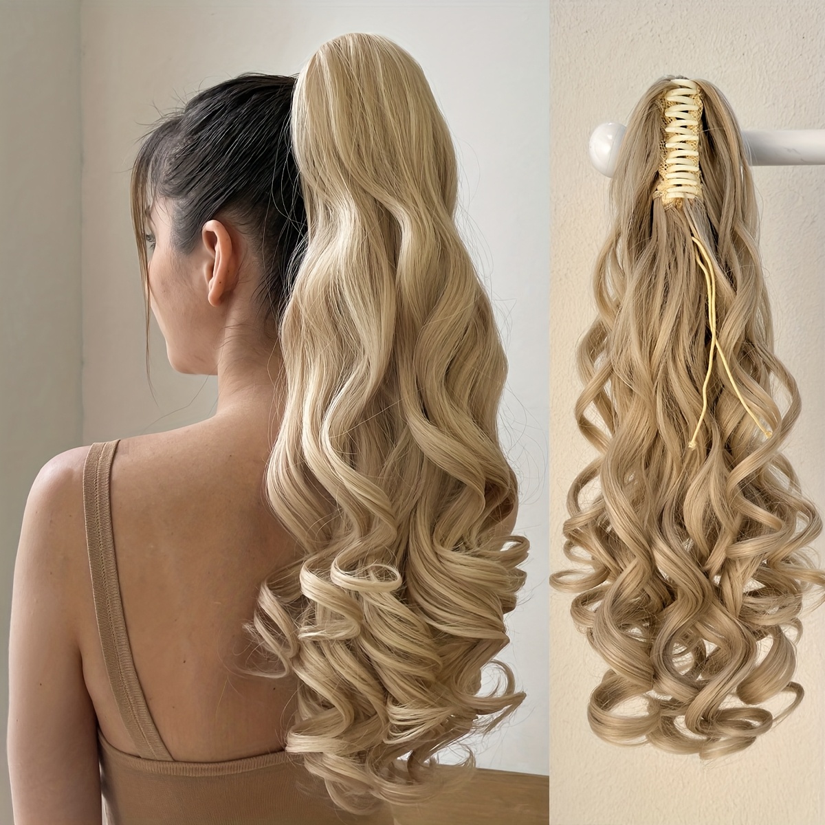claw ponytail extension hair light brown 22 inch long water wave heat resistant fiber synthetic ponytail hairpiece for girl women   used details 1