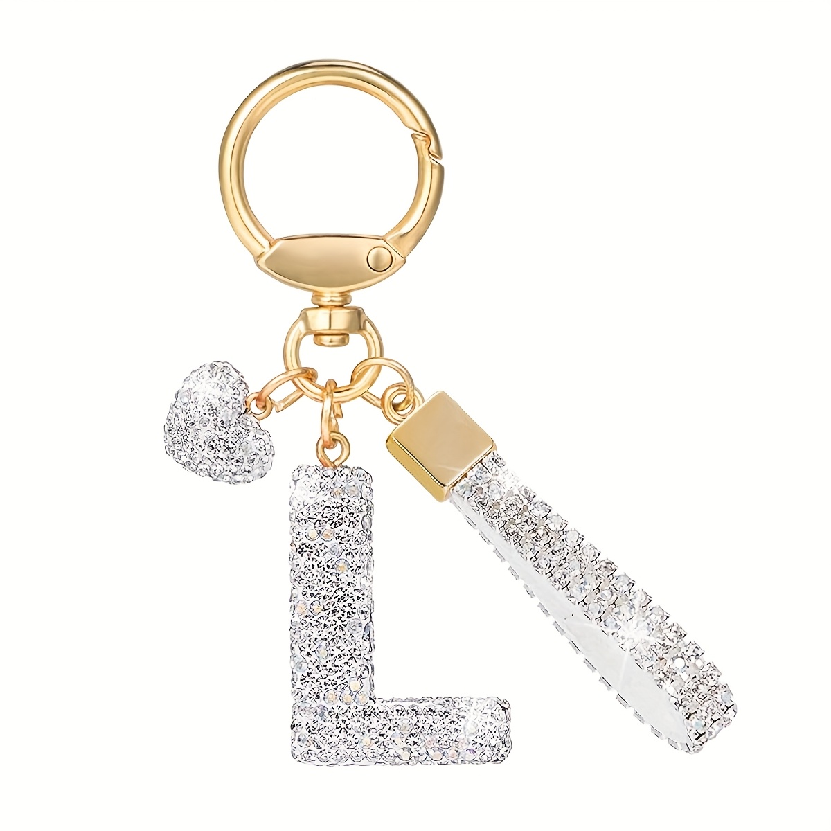 TEMU 1pc Fashion Heart Initial Keychain, Sparkling Full Rhinestone Heart Letter Pendant, Car Key Ring, Cute Backpack Charm For Women, Valentine's Day