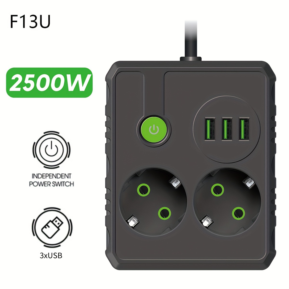 MULTIPRISE Cable 2M et Charge Rapide 3.4A Ménage Intelligent 3000W