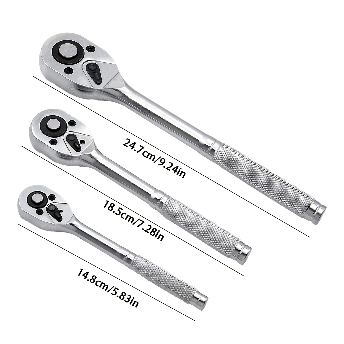 TEMU 3pcs Flexible Head Ratchet Kit, 1/4 Inch, 3/8 Inch, 1/2 Inch Drivers, Rotating Head Ratchet Wrench With Extension Rod, 72 Teeth, 180 ° Adjustable, Quick Release, Ratchet Handle