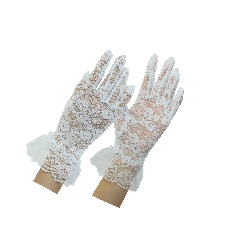 TEMU Gants de mariée fins, florale, robe d'étiquette facile et , gants de performance, robe de soirée, dentelle et dentelle