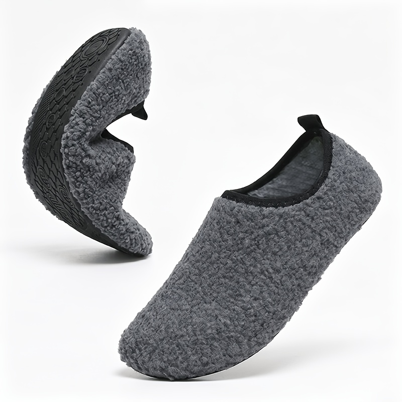 TEMU Solid Color Thickened Plush Men's Indoor Home Slippers, Breathable Warm Ankle Soft Sole Home Shoes, Autumn Winter Fleece Warm Soft Sole Silent