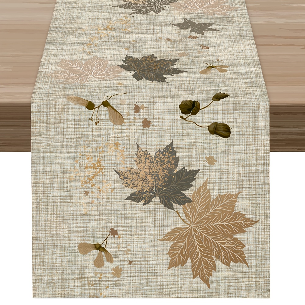 TEMU 1pc Light Gray Maple Leaf Table Runner, Soft Illustration Style, Latest Autumn Table Runner, Printed Polyester Tablecloth, Home Goods, Kitchen &