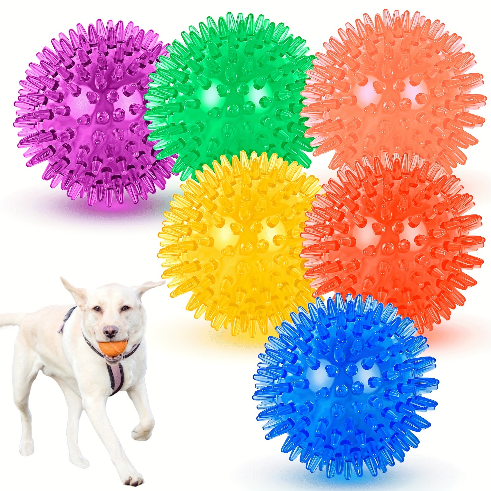 

6-pack Anseip Squeaky Dog Balls - 3.5" Rubber Spiky Dog Toy For Aggressive Chewers, Teeth Cleaning, Fetch, And Puppy Teething, Non-toxic, Batteries-free, Without Battery