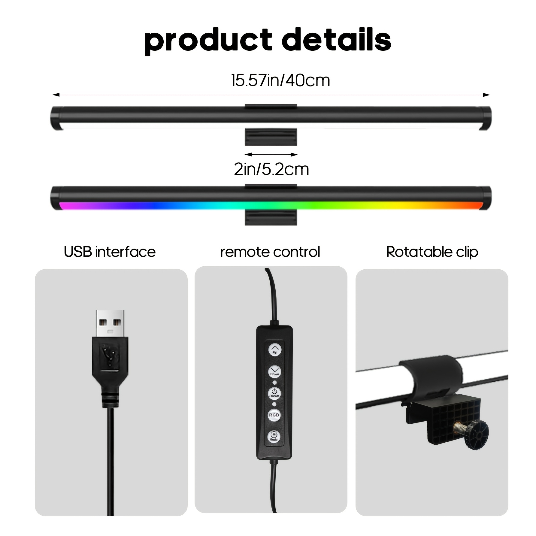 RGB Adjustable LED Double-Sided Screen Light Strip with Remote