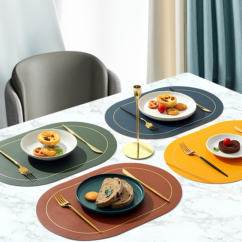 TEMU 4 Styles Of Oval Faux Leather Placemats, And, Heat-resistant, Suitable For Hotel And Home Use
