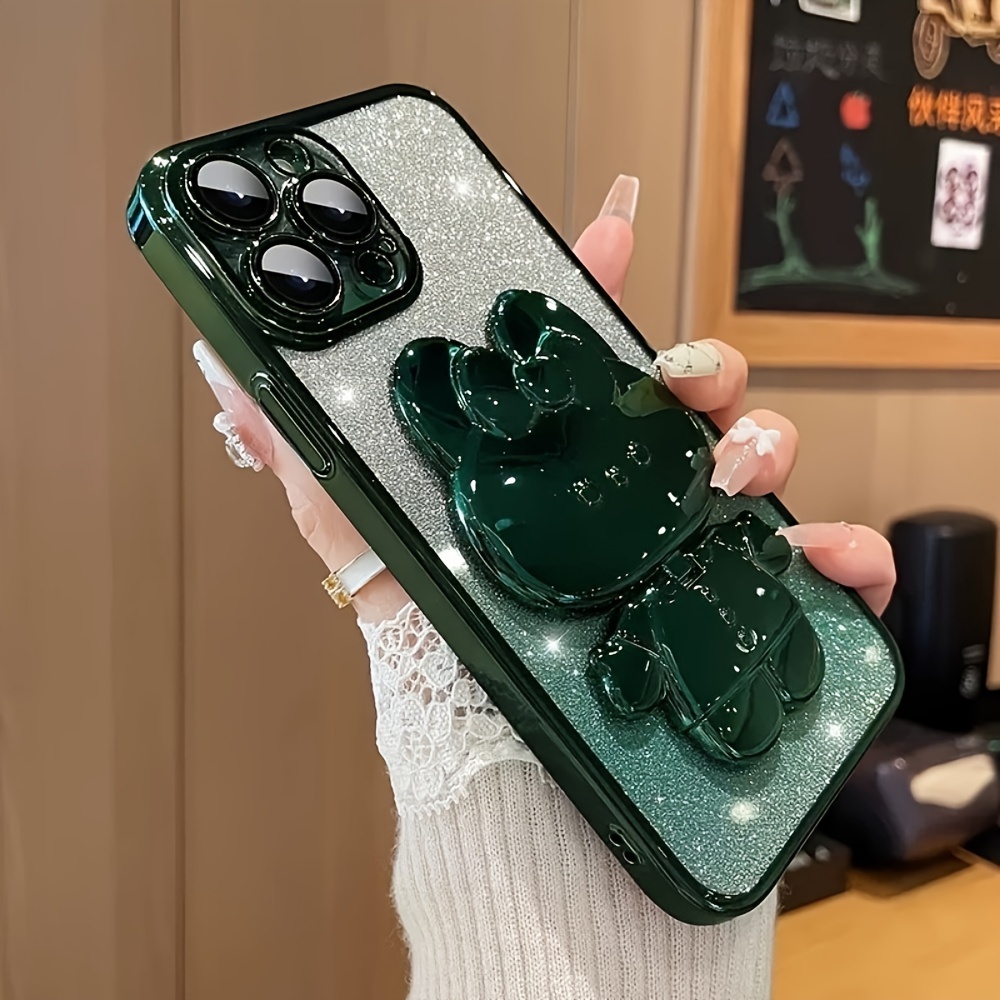 1 Deluxe Electroplated Case For IPhone 15/14/13/12/11Pro Max Plus, Romantic - Cute Bunny Phone Holder And Hidden Holder - Shockproof Ultra-thin Protection, Easter - Valentine's Day Gift