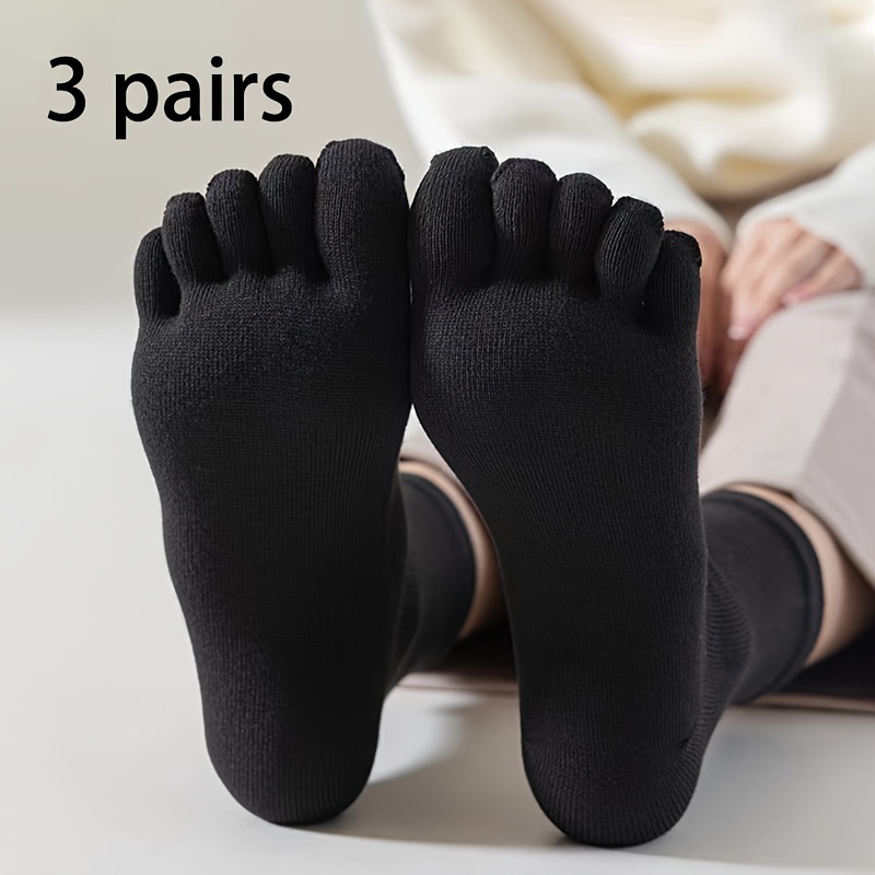 TEMU 1/3/6-pair Men's Five-toe Socks, Solid Color Mid-calf Socks, Breathable And Odor-resistant, Separate-toe Socks For Casual And Sports, Winter Socks