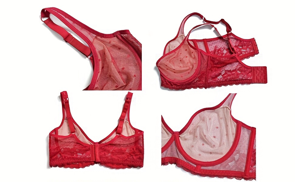 Pushlus Mesh See Through Unlined Sheer Bra Full Coverage Lace Bralette for Women  Red, 34B : : Clothing, Shoes & Accessories