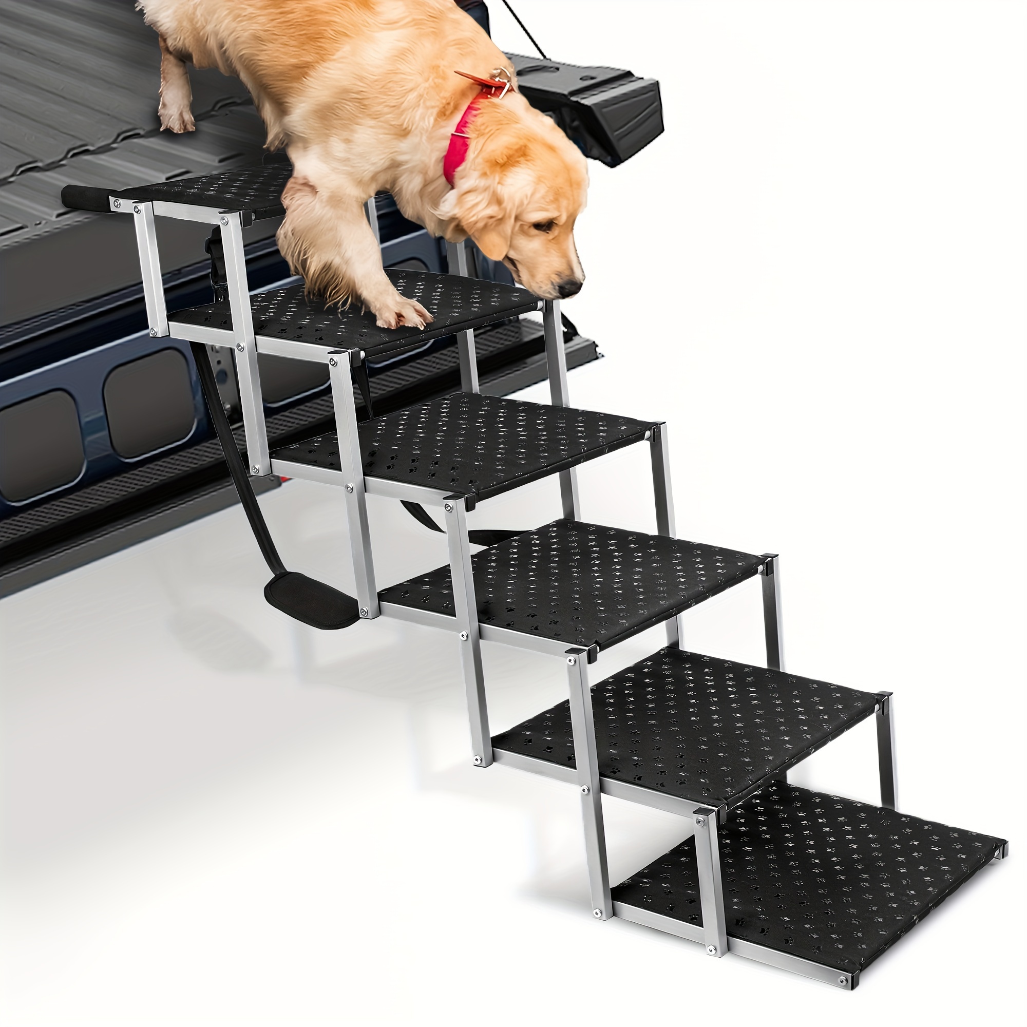 

Dog Ramps For Cars, Portable Folding Dog Stairs For Cars, Suv, Trucks, Lightweight Pet Ramp For Large Dogs With Non-slip Surface, Reinforced Dog Steps Supports Up To 200 Lb