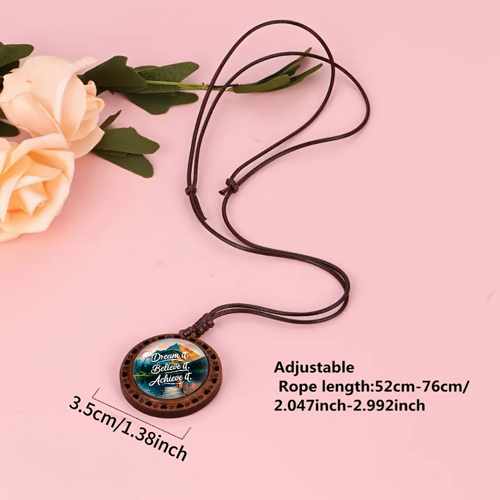 Mountain Lake Scenery Heart-Shaped Wooden Necklace, Cute Accessory