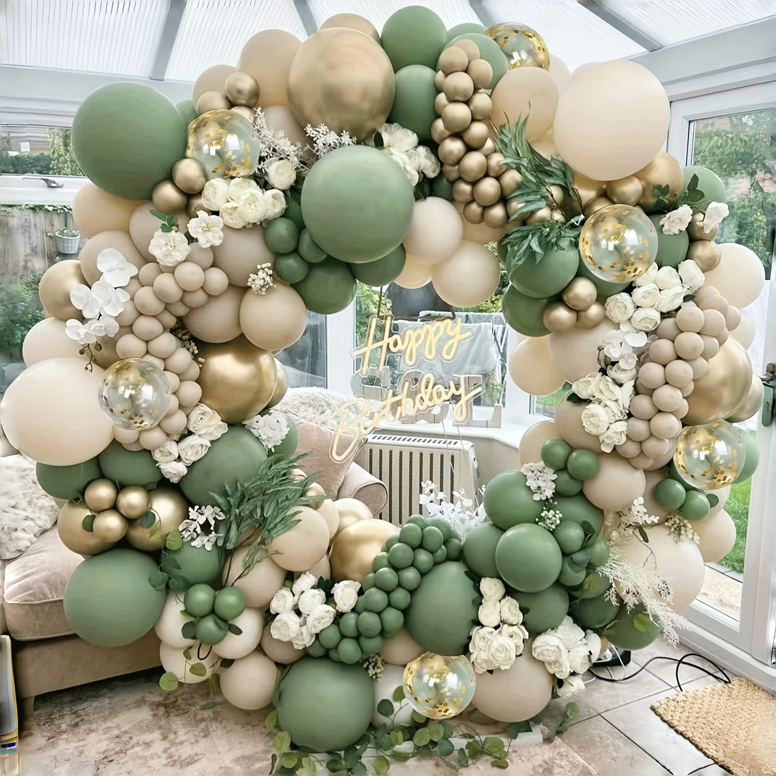 kit   de ballons élégant de 147 pièces  ,   & doré - ballons en latex luxueux & métal chromé avec accents floraux pour  , anniversaires, diplômes & plus - décorations de fête polyvalentes, baptêmes de jeunes, chasse dans  ,  ,   an
