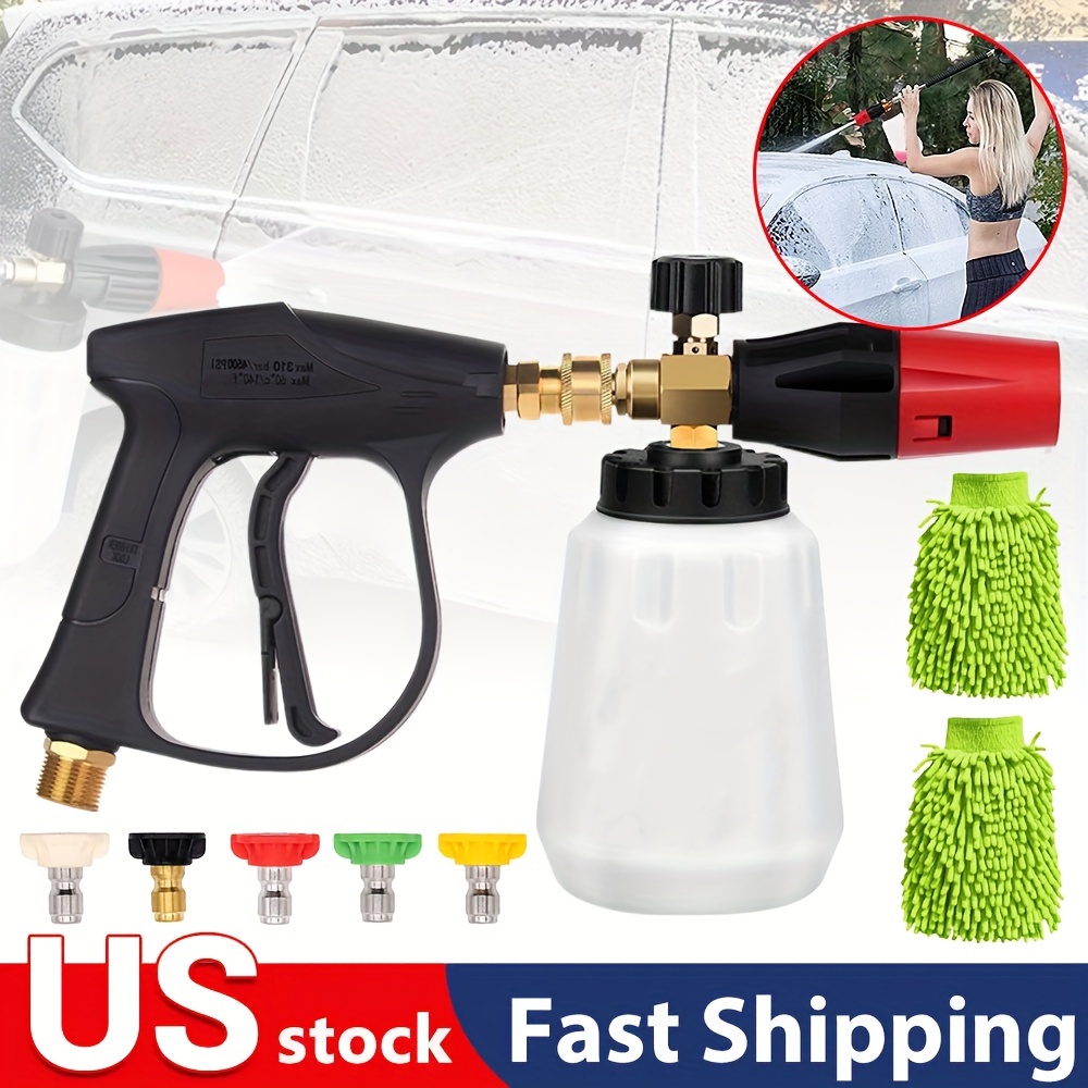 

2024 Foam Cannon Kit With Pressure Washer 5000 Psi, 5 Nozzle Tips, 1/4" Quick Connector, 1l Bottle, Quick Release, With 2*gloves