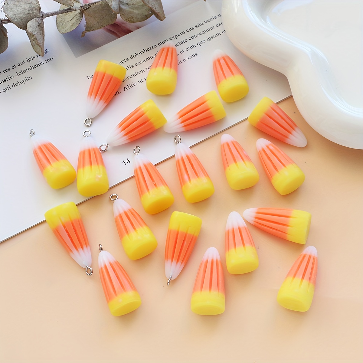 

10pcs Resin Candy Corn Charms - 3d Cone Pendants For , Necklaces, Earrings, Keychains & Accessories