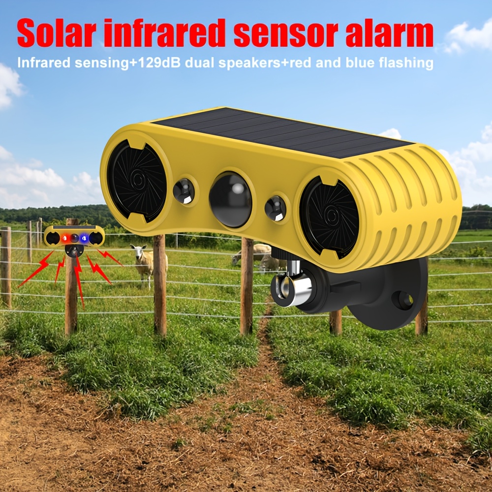 Alarma Solar con Luz y Sonido, Sensor de Movimiento, Luz Estroboscópica, Detector de Movimiento, Alarma de 129Db con 13 Sirenas Integradas, Luz Solar para Uso en Casa, Villa, Patio, Gallinero, Granja, Granero