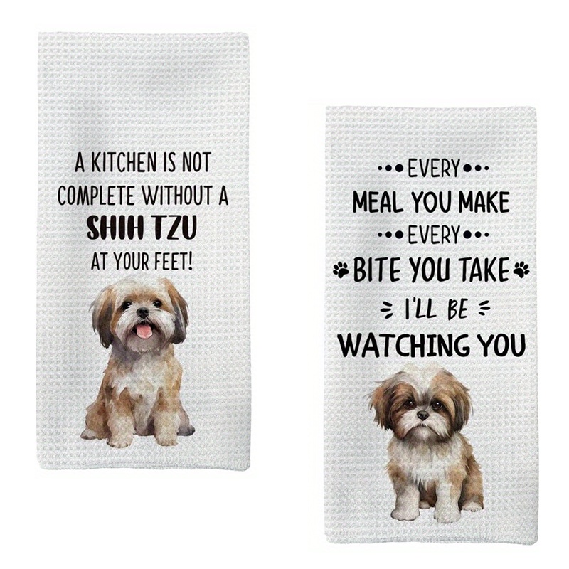 TEMU Set Of 2 Kitchen Towels Featuring Dog Designs, Highly Absorbent Dish Cloths, Suitable For Machine Washing, Perfect As A Birthday Gift, Made From