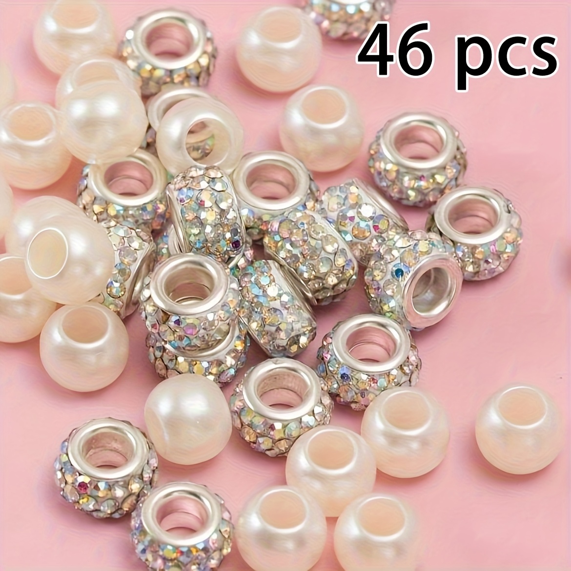 Image of 46pcs Of Pearl And Ab Color Beads For Decorating Shoes, Perfect For Clogs And Sandals, Embellishments, Without Battery