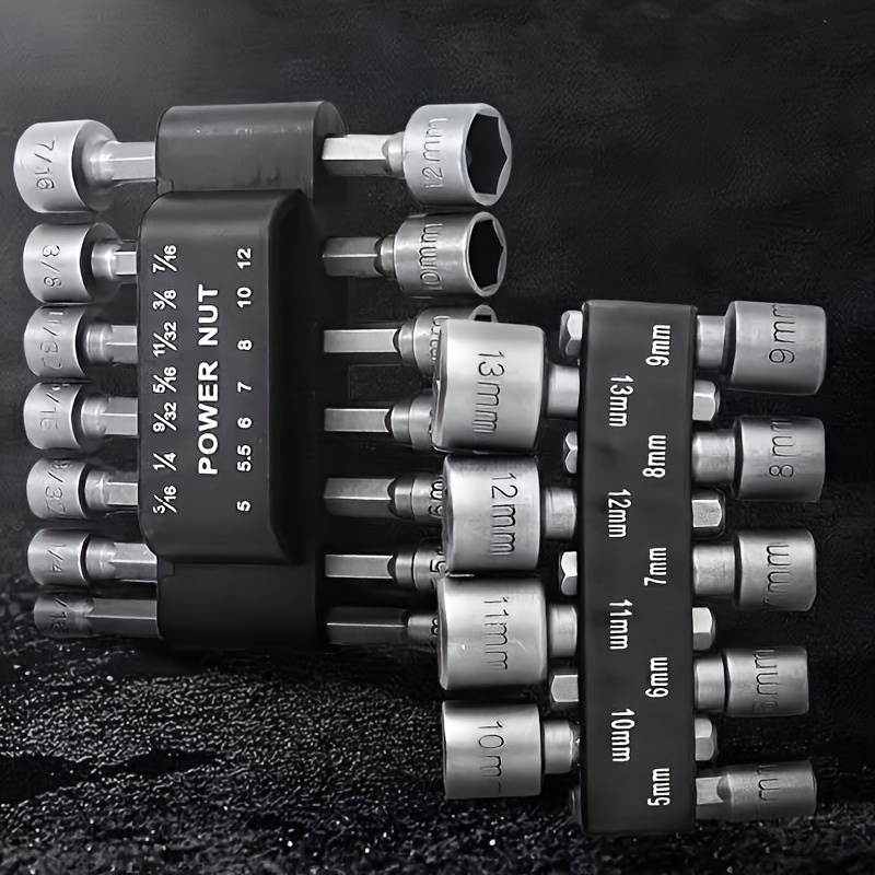 TEMU 14pcs Impact Driver Socket Set With Strong Magnetism, Extended Socket Adapters, Power Nut Driver, 1/4