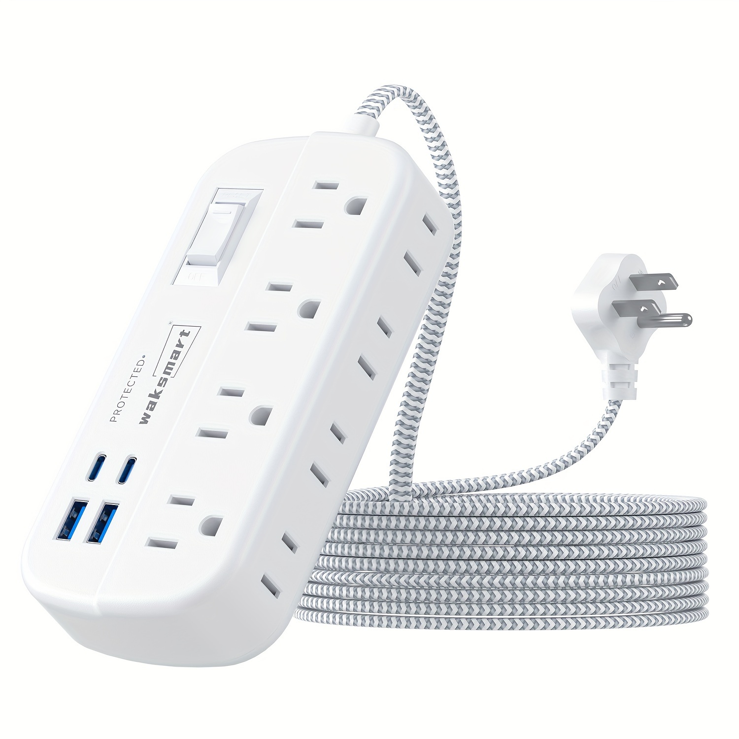 

Waksmart Protector Power Strip - 5 Ft Ultra Thin Flat Extension Cord With 8 Ac Outlets, 4 Usb Charging Ports (2 Usb-c) 1080 Joules Wall Mount For Home Office College Dorm 13a/1625w, Etl Listed