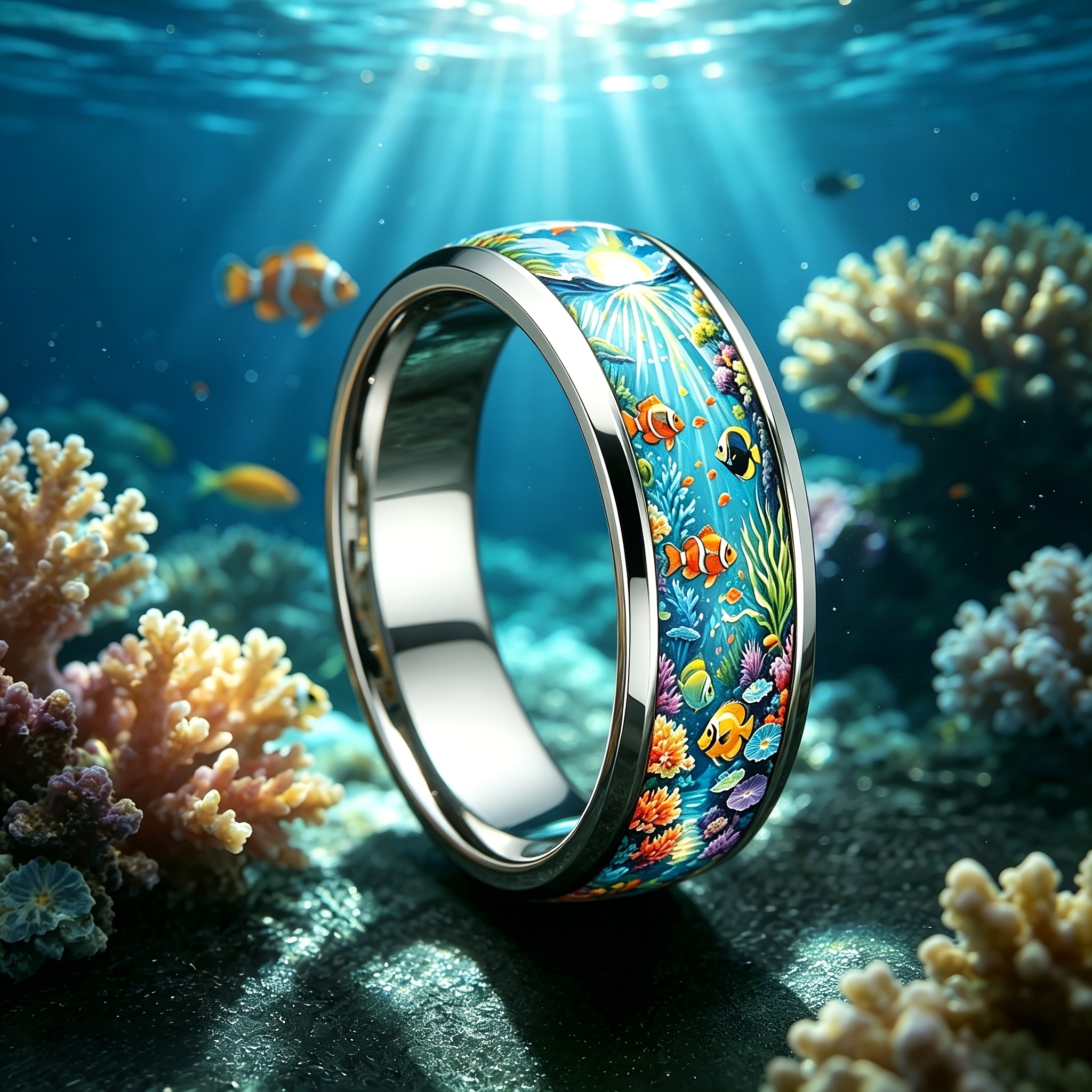 Bohemian Blue Coral Fish 316 Stainless Steel Ring