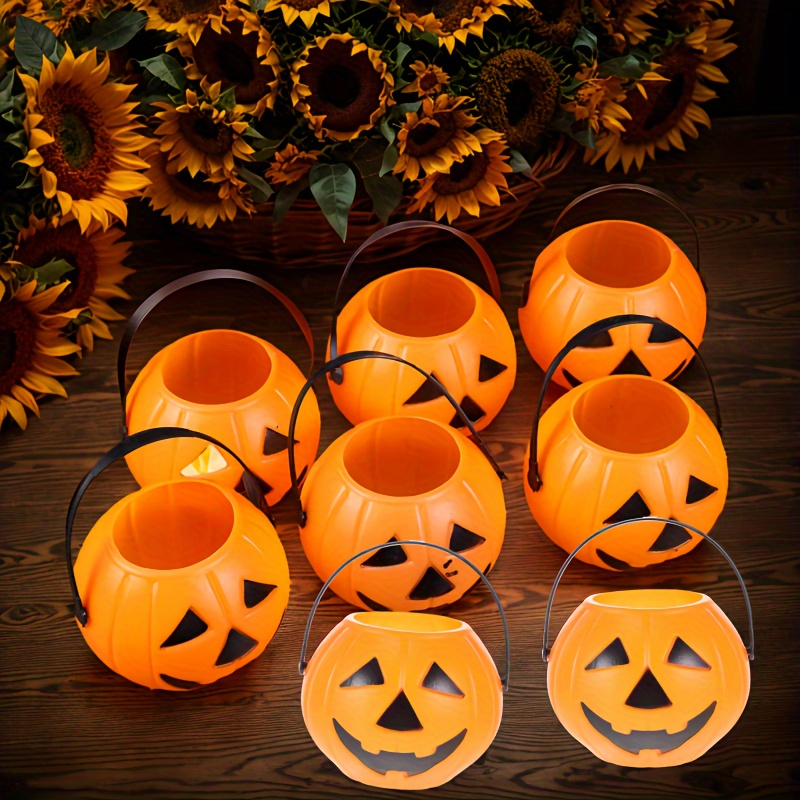 

8-piece Halloween Pumpkin Candy Buckets Set - Smiling Face Design, Perfect For Outdoor Parties & Trick Or Treating Halloween Decorations Halloween Props