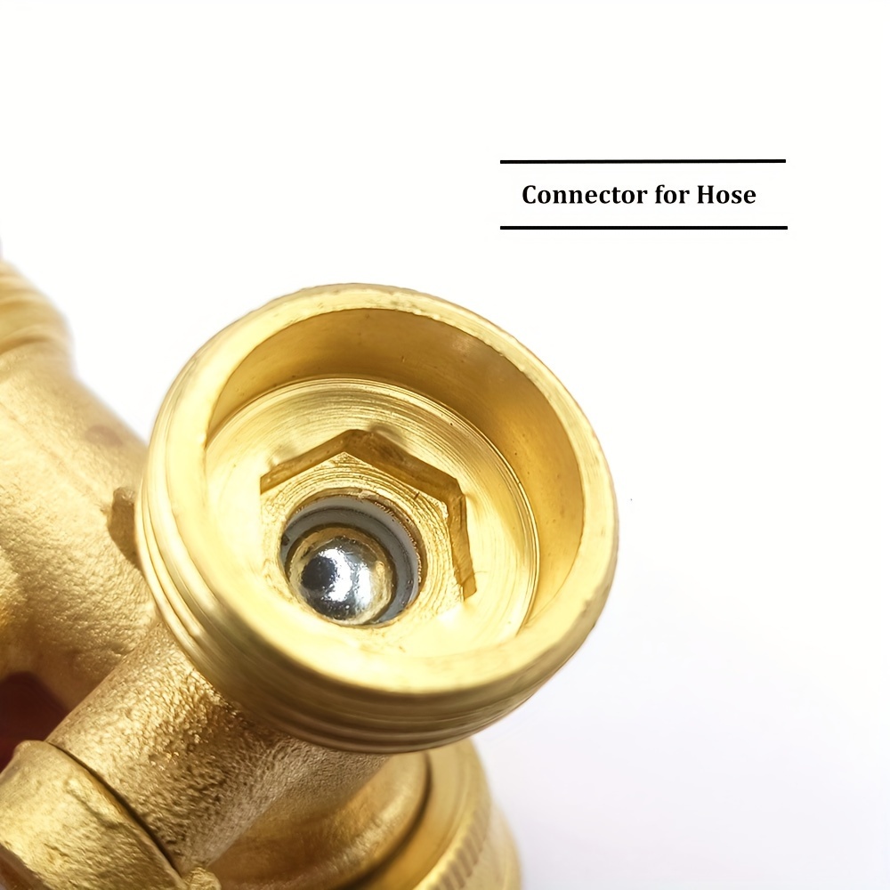 A Solid Brass Heavy-Duty Dual-Direction Y-Shaped Water Faucet Diverter, Weighing 166G, Made of Brass, Featuring a Garden Hose Splitter with Two Outlets And a GHT 3/4 Connector Valve, Includes Two 3/4