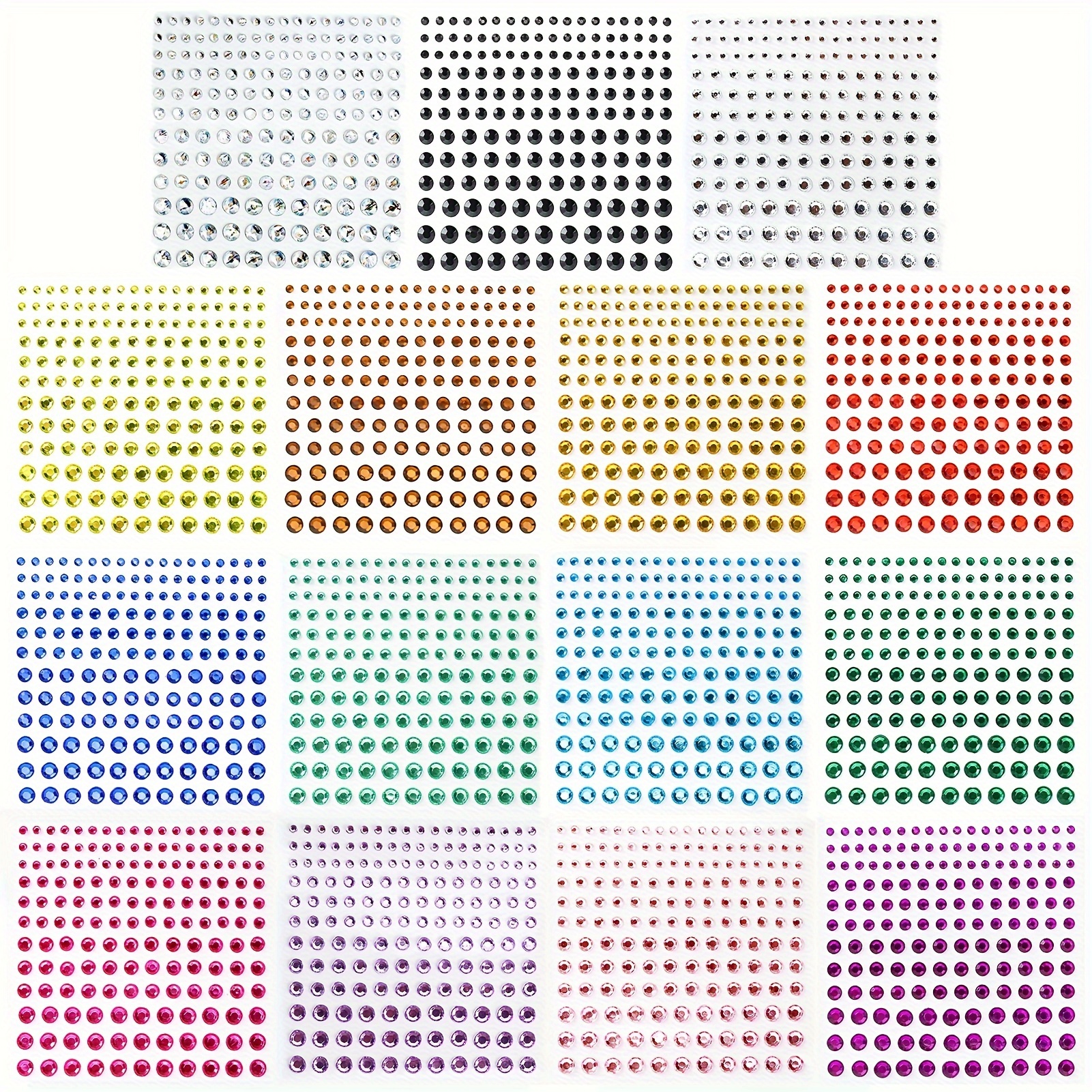 

2478pcs -adhesive - 15 , 4 , Gem Decals For Crafts, Art, Greeting , Makeup - Shimmery