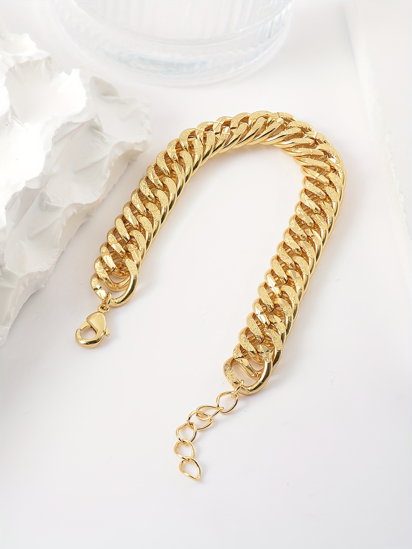 vintage hip hop style thick chain bracelet 18k gold plated cuban link fashion jewelry for women details 5