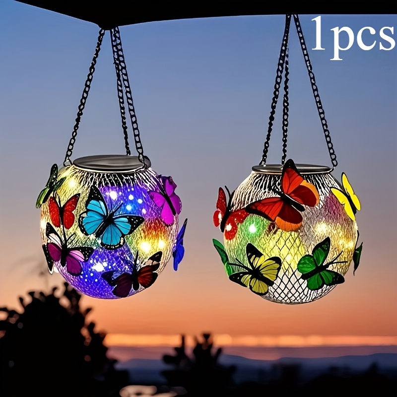 Image of 1pc Solar-powered Metal Light Fixture - Outdoor Hanging Lantern With Automatic, Solar Charging & Glow For,, Porch - Durable Suitable For Fence, Wall, Decor