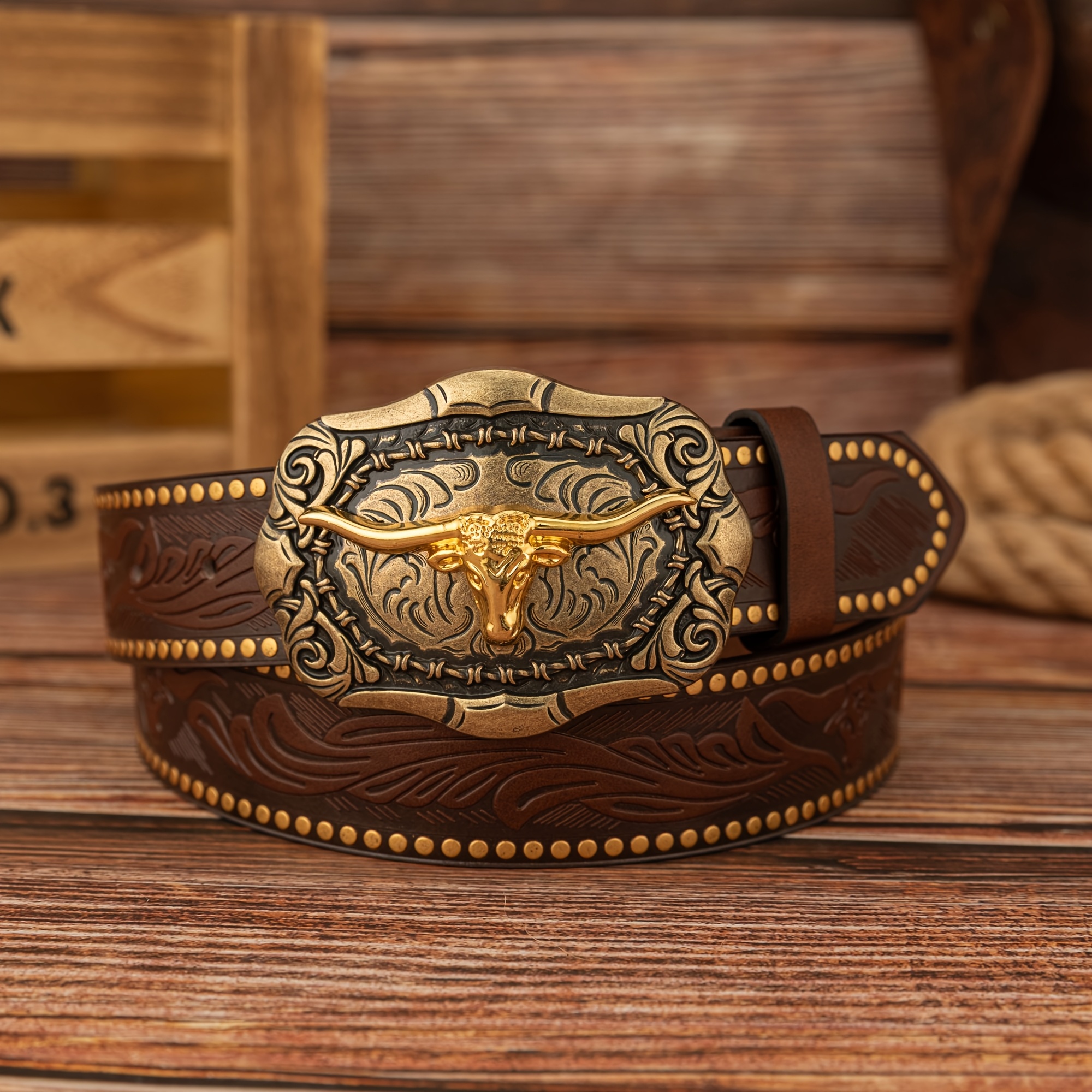 TEMU Ceinture pour homme 1 pièce, cercle d'herbe, tête de dorée, boucle en alliage de , tendance vintage, tête de en PU peint à