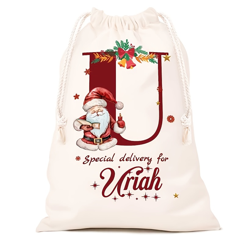 Personalized Name Christmas Gift Bags, Extra Large Drawstring Santa Bags