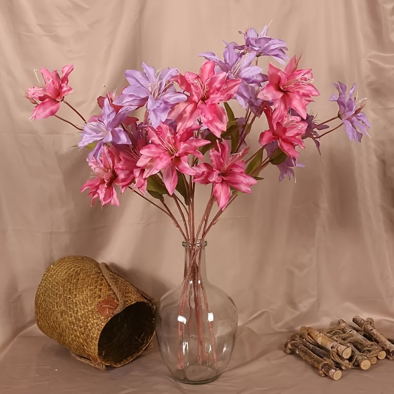 

6pcs, Artificial Flame Lily Flowers, 3-head Faux Floral Arrangement, Home Wedding Decor, Lifelike Silk Bouquet, Event Centerpieces