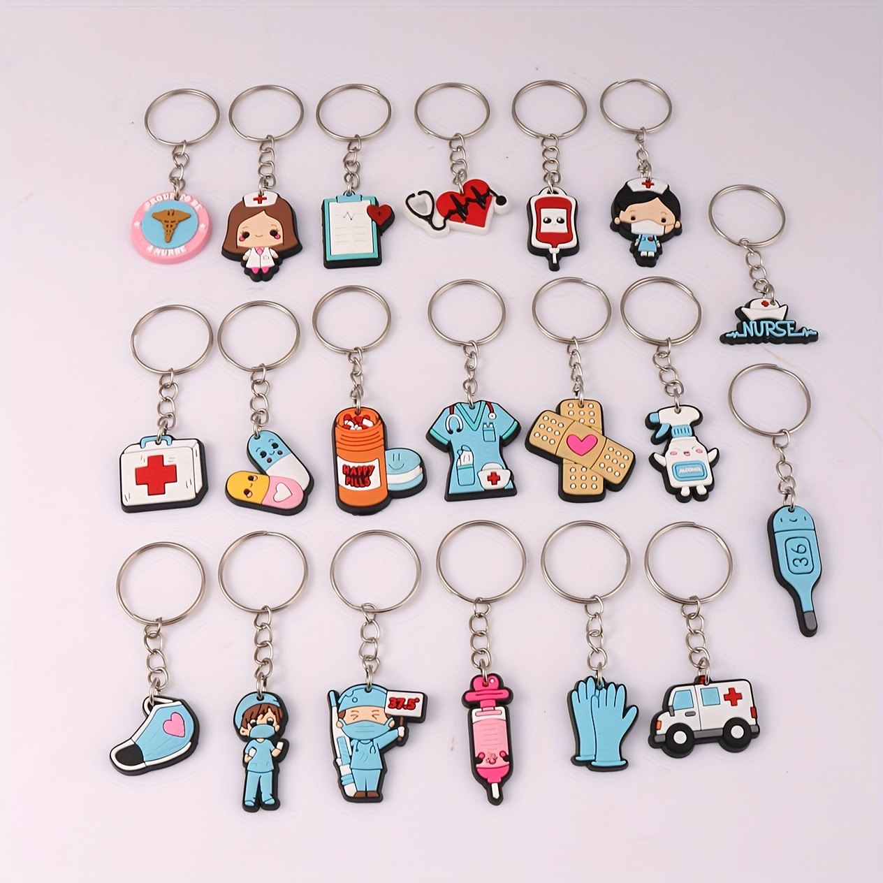 TEMU Medical-themed Keychain Set - Nurse  , Ambulance, Thermometer & More - Pvc Cartoon Charms For Bags & Keys - Perfect Gift For Nurses