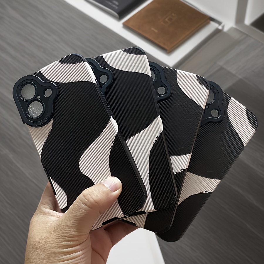 Simple Black Ink Pattern Mobile Phone Case Suitable for iPhone 16, 15, 14, 13, 12, 11, ProMax, plus, PRO Synthetic Faux Leather Matte Soft Mobile Phone Case, Full Edge Suede Mobile Phone Protective Case