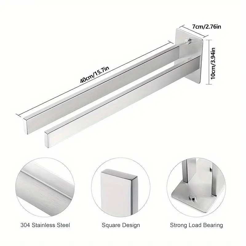 modern black stainless steel double towel rack 4 hook wall mounted towel holder for bathroom and kitchen matte 40cm length no drilling required modern towel holder durable construction towel rack for bathroom Product details 5
