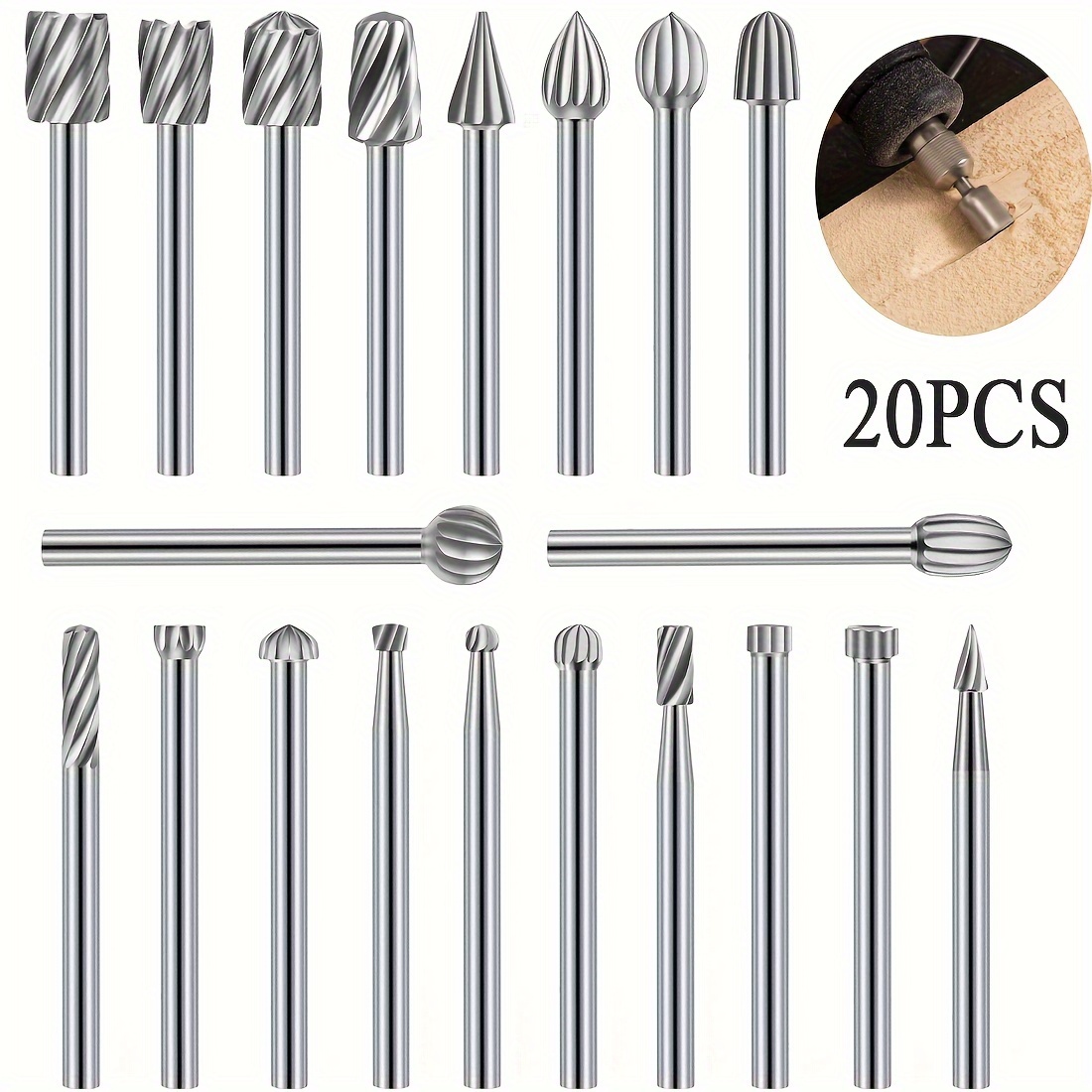 

20pcs Carving Knife Head Carving Knife Bit, Steel Rotary Tool Accessories Rotary Knife Bit Burr Set, With 1/8''(3mm), For Diy Woodworking, Carving, Carving, Drilling