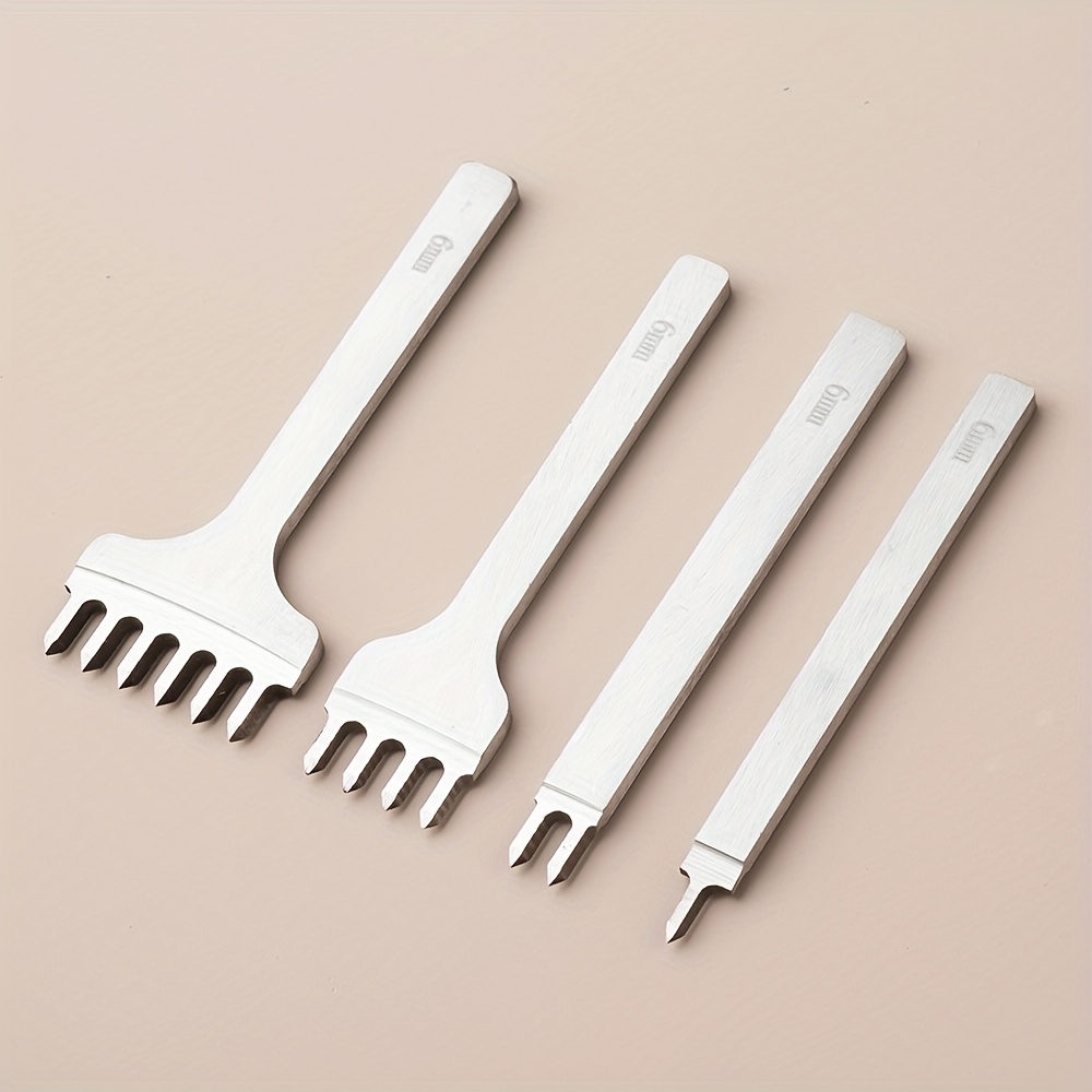 JUEGO DE CINCELES PARA CUERO 5MM - 3 Piezas 2/4/6 Puntas - Herramienta De Perforación Manual Acero Duradero Para DIY, Costura Y Grabado En Cuero