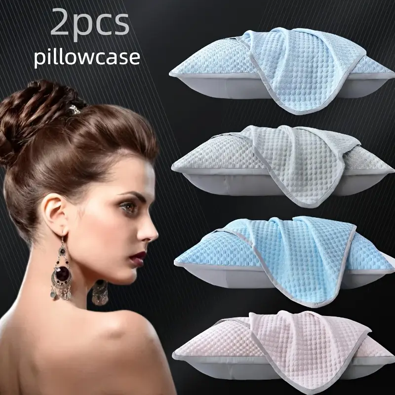 2pcs cooling pillowcases soft breathable 100 polyester bedding for light blue beige with elegant patterns machine washable Product details 0
