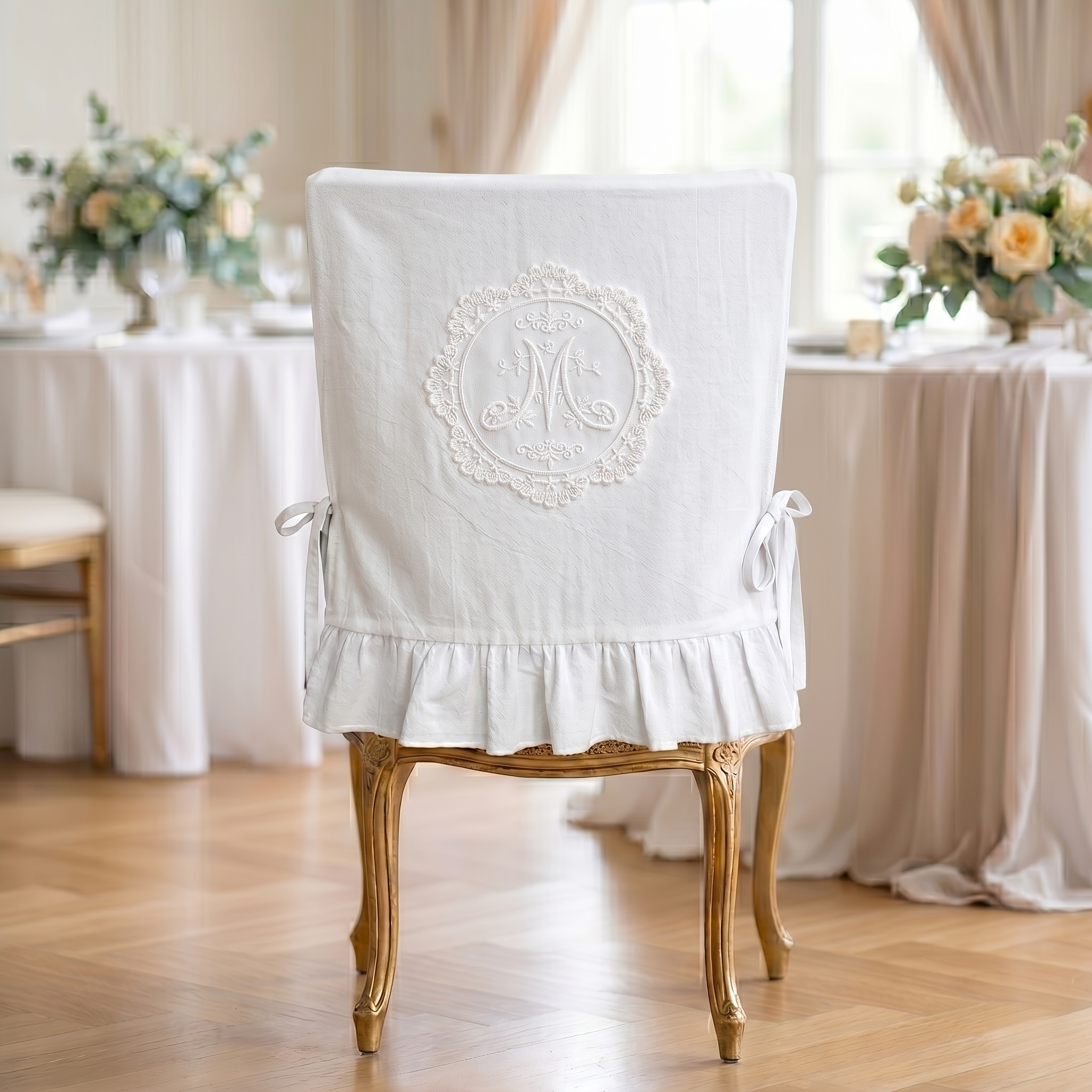 TEMU Fundas de silla vintage boho con floral para boda y comedor, fundas elásticas retro lavables con bordado de encaje y ribete de volantes,