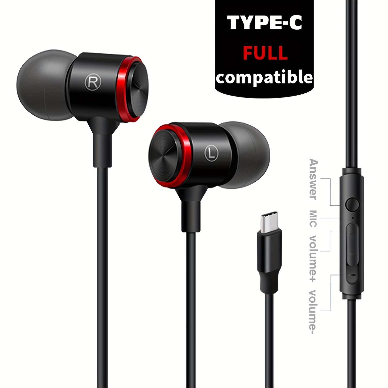 

Type C Earphones With Digital Chip, Metal In-ear Design, Heavy Bass, Wired Control, Suitable For Mobile Phone K Song And Gaming Earbuds.