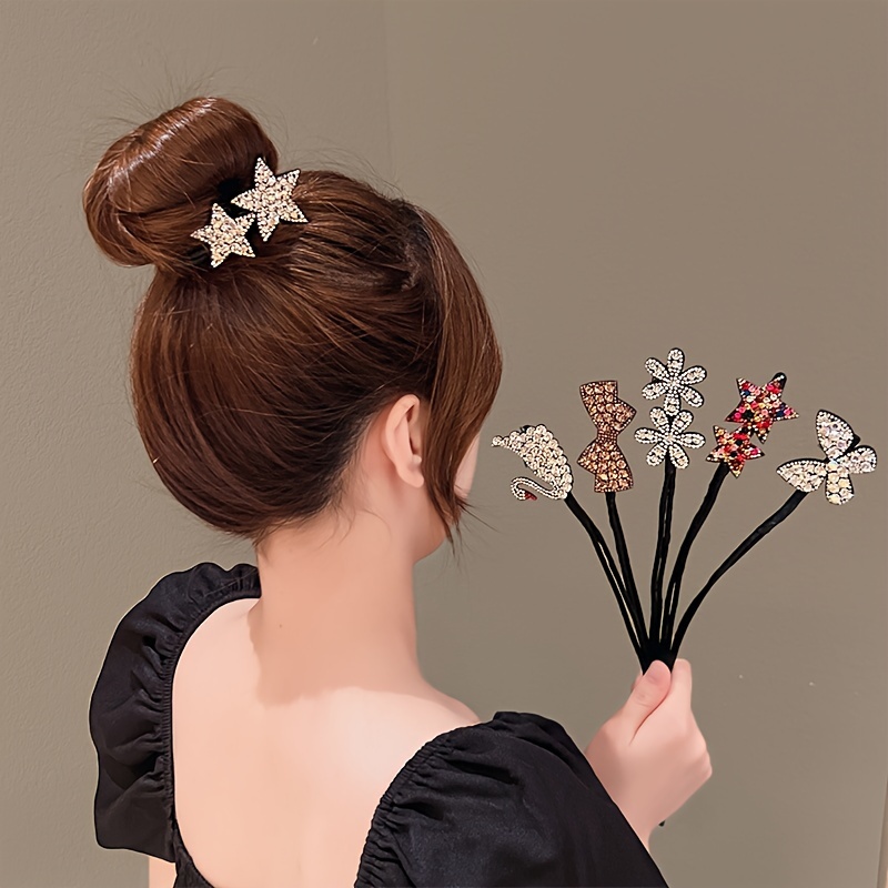 

3pcs Elegant Bling Bling Rhinestone Decorative Hair Curlers Hair Bun Makers Flexible Hair Clips For Women And Daily Use