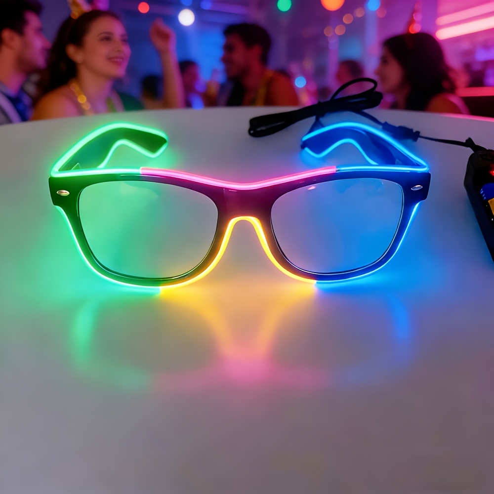 1 Set de Ochelari LED Colorati cu Efect de Lumina, Ochelari Fluorescenti pentru Petreceri, Design Multicolor Segmentat cu Efect de Lumina, Adaugeri Esentiale pentru Petreceri la Festivaluri de Muzica EDM, Halloween si Cosplay (Fara Baterii)