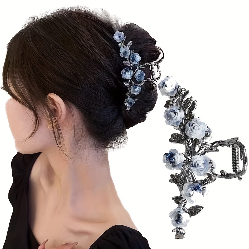 

1pc Elegant Flower Decorative Hair Claw Clip Vintage Large Non Slip Hair Grab Clip For Women And Daily Use Wear