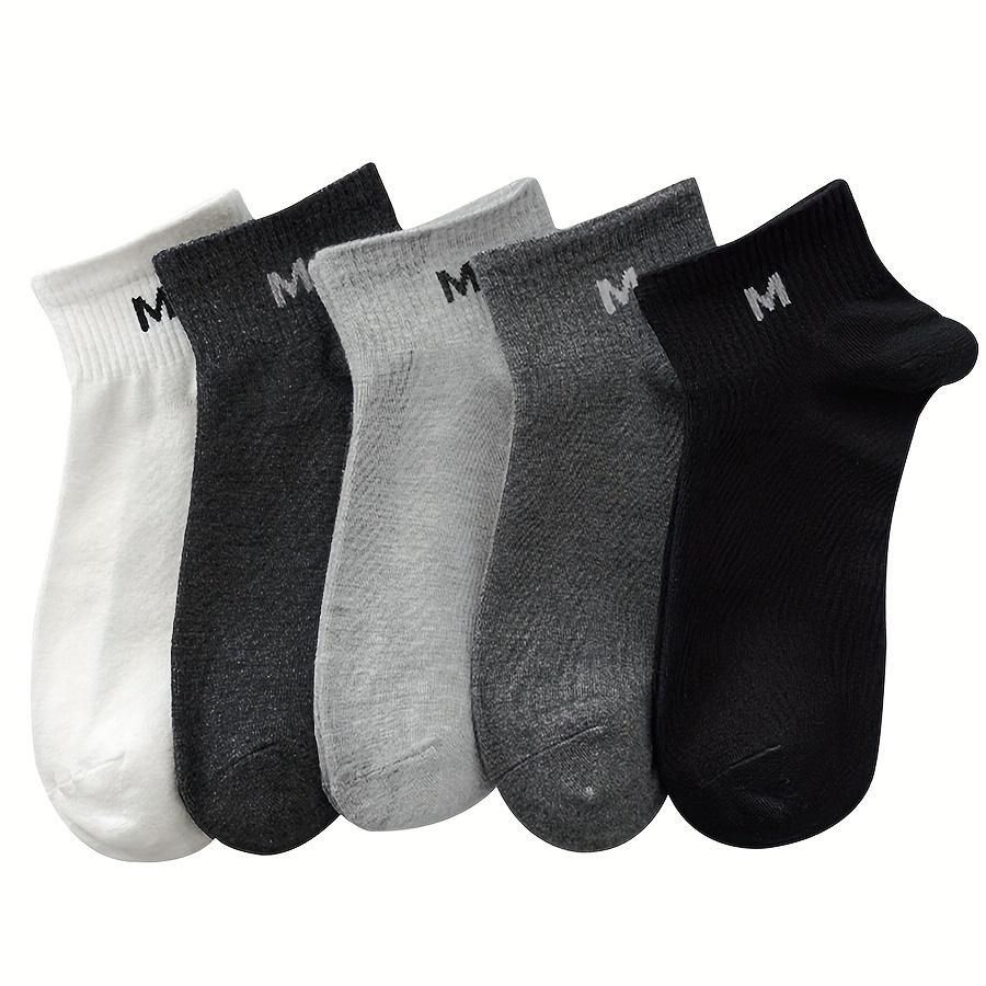 TEMU 5pcs Plus Size Men's Socks - Breathable, With Letter Pattern, Polyester & Spandex Blend